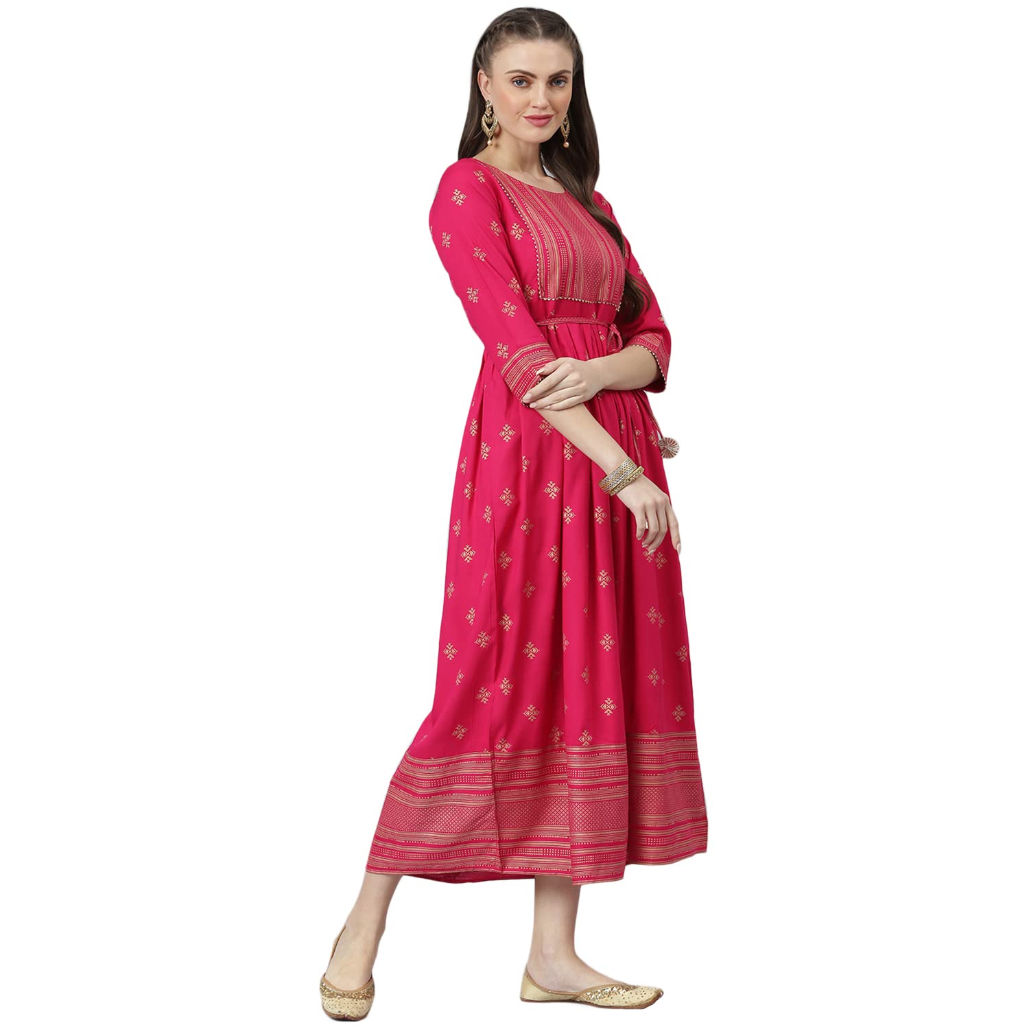 Stylum Women's Printed Rayon Flared Kurta (Tonypink44_Pink, Xxl)