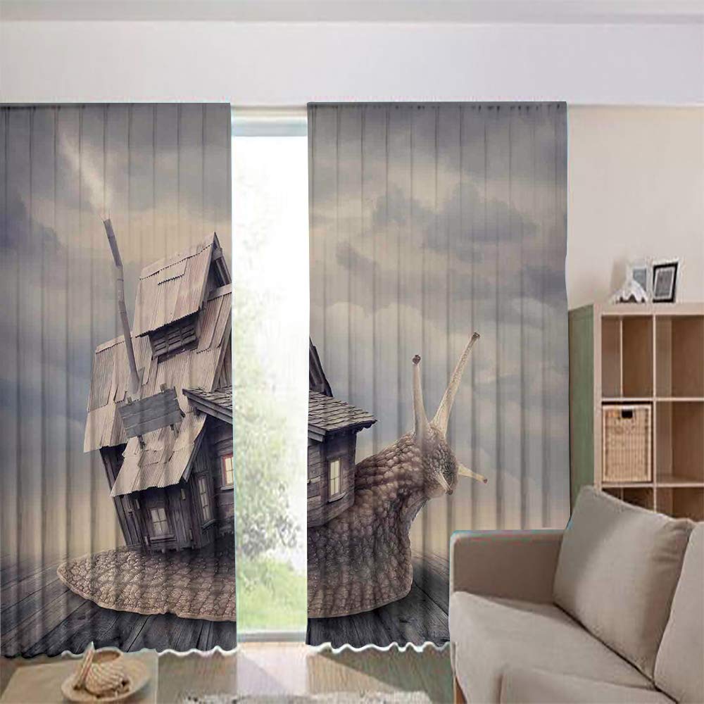 iPrint Blackout Curtains for Kids Room Noise Reducing Thermal Insulated Window Curtain,a Shell House Moving on Wooden Board 108Wx95L Inch