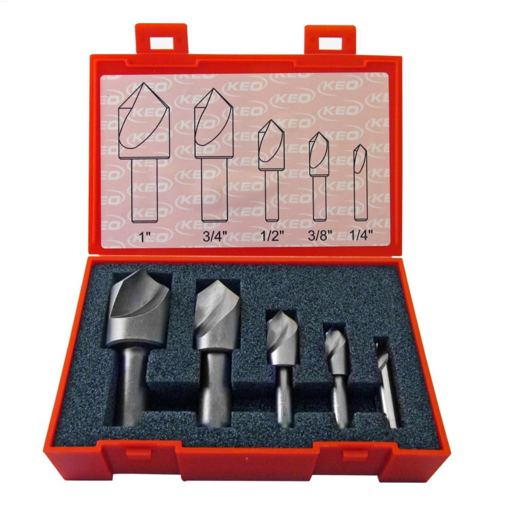 KEO 50059 Cobalt Steel Single-End Countersink Set, Uncoated (Bright) Finish, Single Flute, 90 Degree Angle, 1/4" - 1" Body Diameter