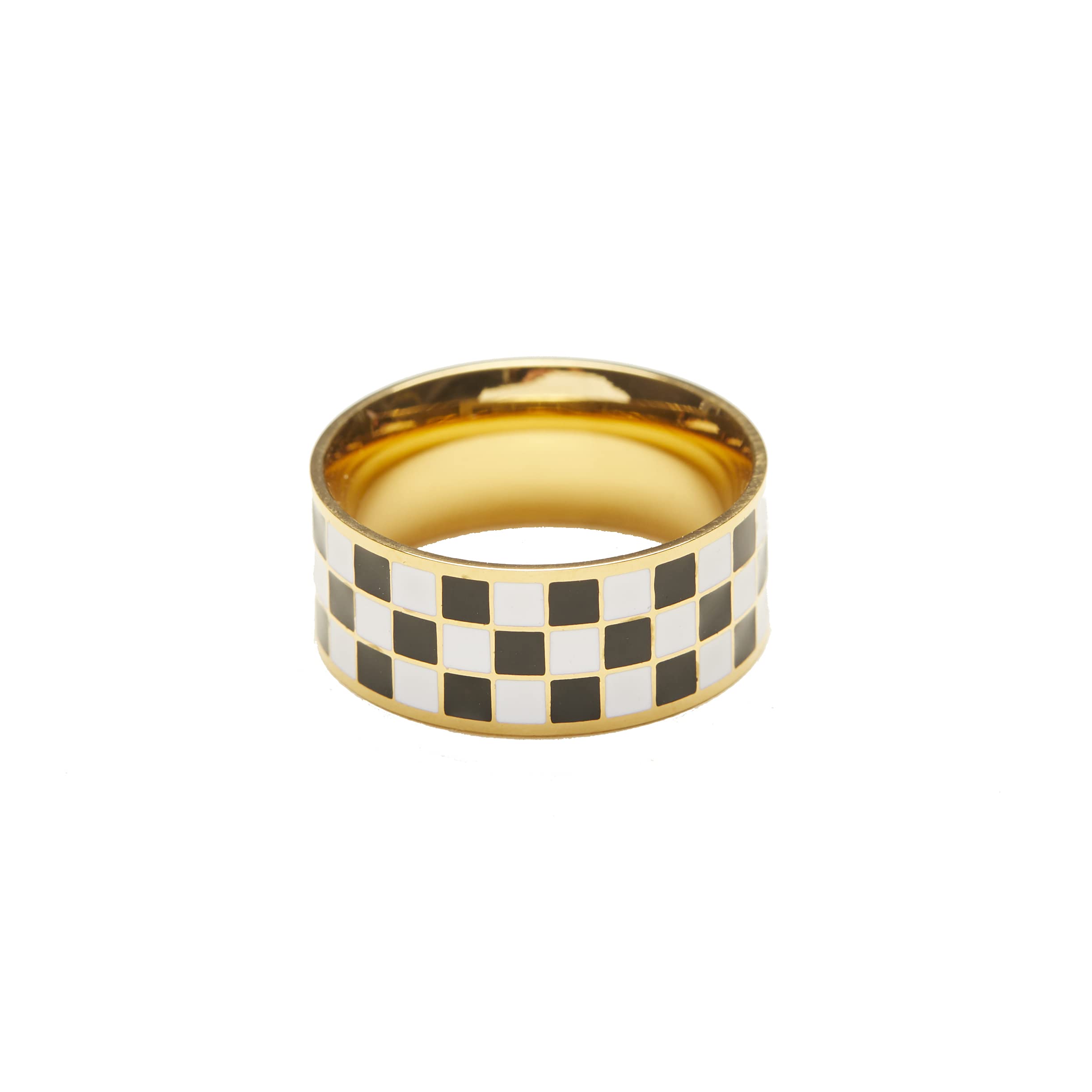 Shapes Studio 18K Gold Plated Titanium Checker Band Ring. Vintage Checkered, Never Tarnish, Funky, Stackable
