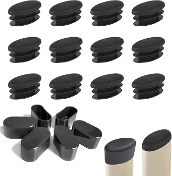 15mm x 30mm Furniture Oval Pads Silicone Chair Leg Caps Oval Chair End Caps Black Tubing Plug Cap for Chair/Desk/Tube Protector 50 pcs