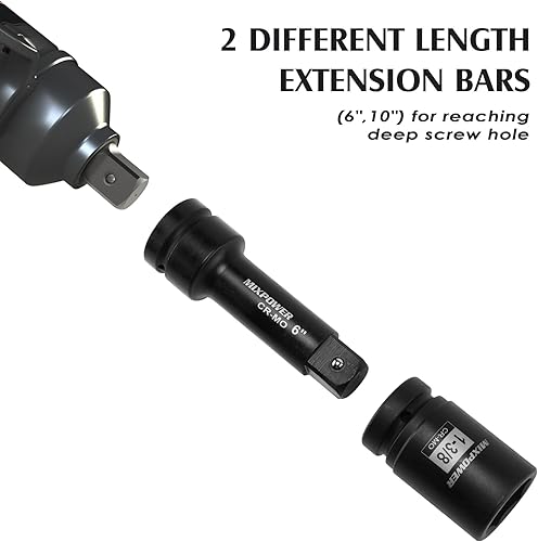 Miniatura 5 de MIXPOWER Barra de extensión de enchufe de impacto de 1" por 6", 10" de acero al cromo molibdeno, 6", barra ext. 10".