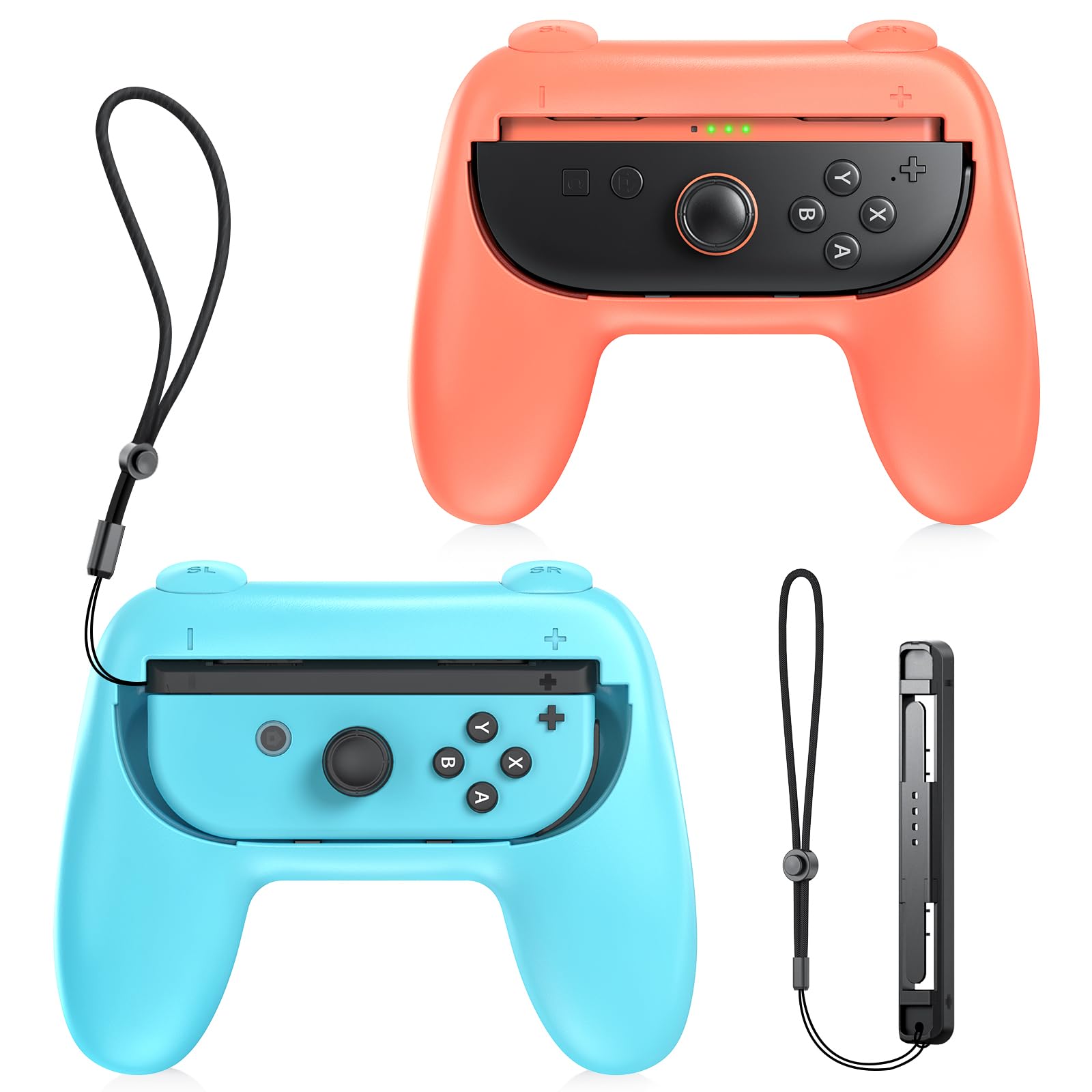 FYOUNG Hand Grips for Switch 1 and Switch 2 Model Controllers, Grip for Switch for Joycon Switch 2 Controller(2 Pack Orange and Blue, Both for Switch 1 and 2)
