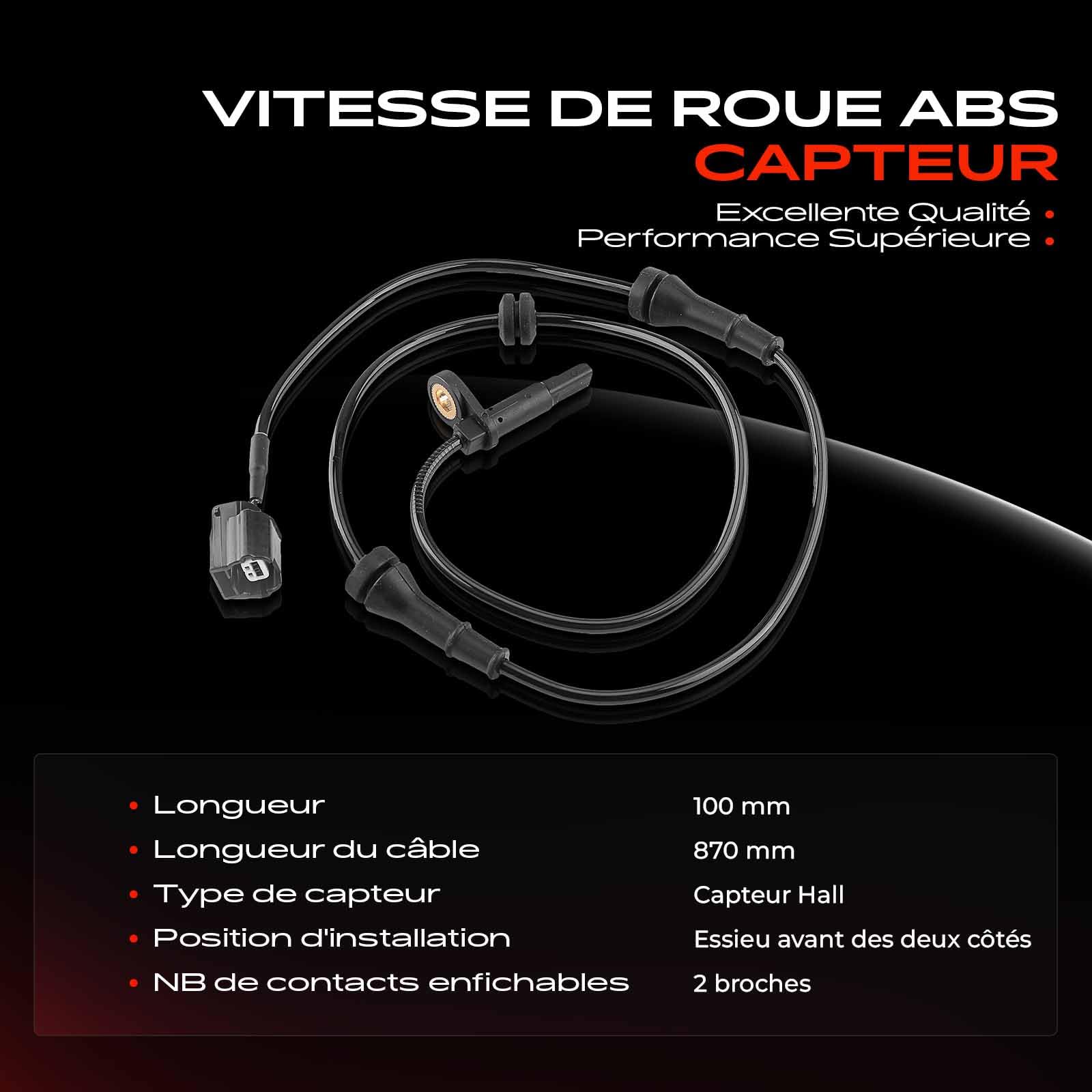 Frankberg Capteur ABS, capteur de vitesse de roue, essieu avant, 2 | broches, 1AA0A; Compatible avec: Murano II Van Z51, Murano II Z51