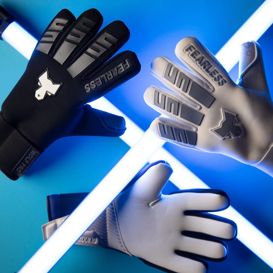 Gants De Gardien De Foot FEARLESS GOALKEEPERS Wolf X - Latex Allemand 4mm, Coupe Négative, Adulte/enfant - 7