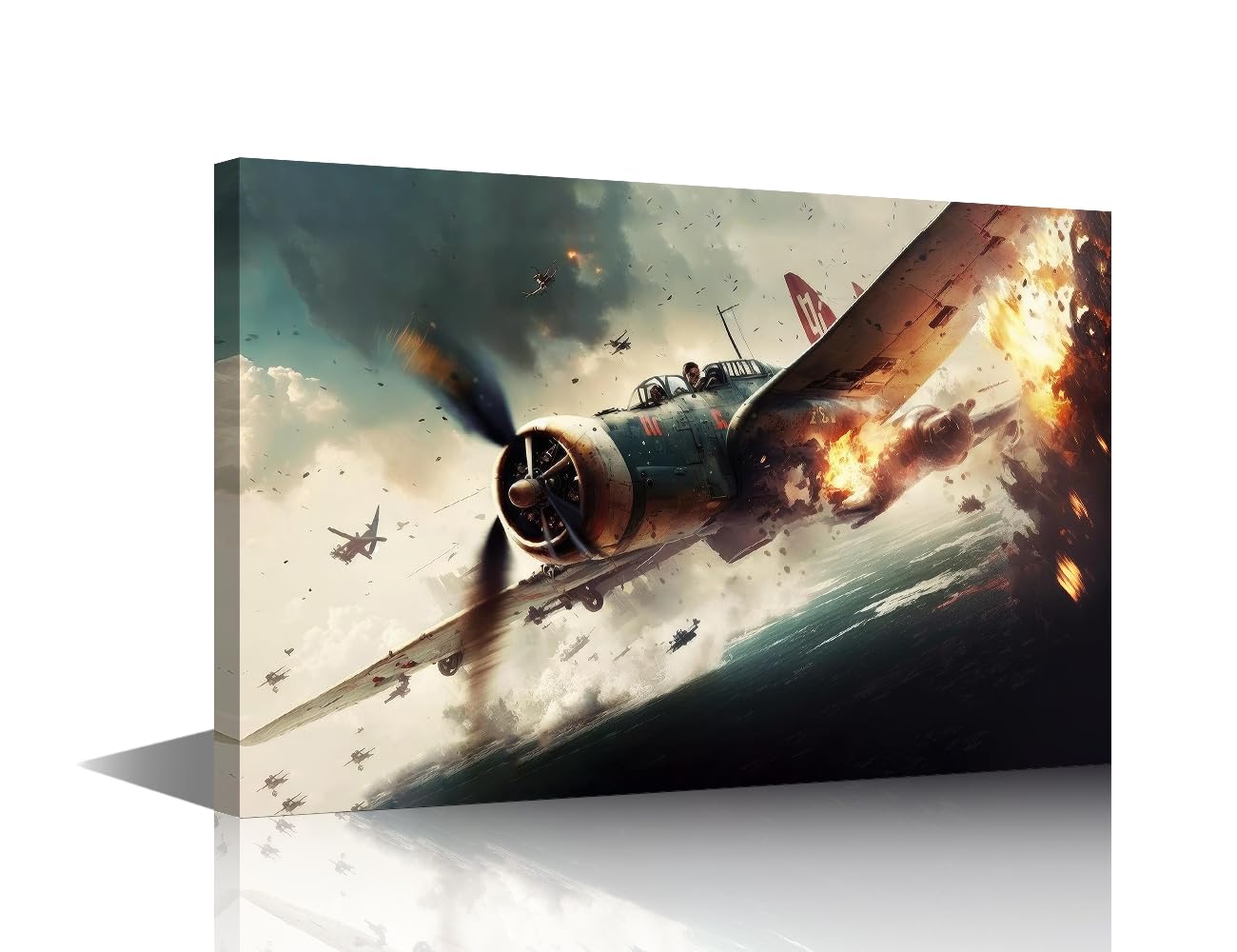 Military Fighter Wall Art Fighter Jet Dogfight Wall Decoration for Living Room World War II Fighter Plane Battle in the Sky Wall Paintings 3 Pcs Home Decor Artwork Framed Ready to Hang (16''Wx 24''H)