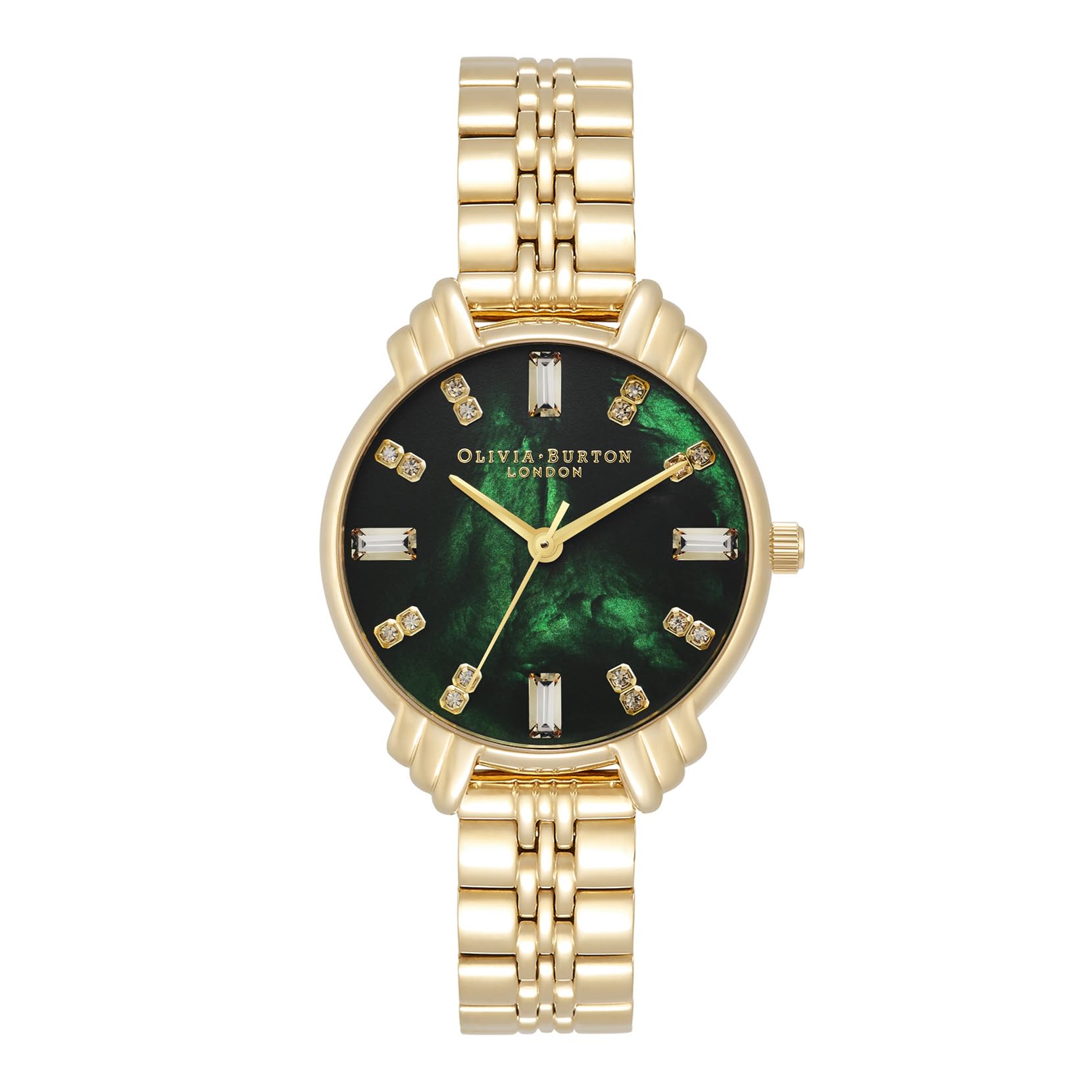 Olivia burton Art Deco Qtz Basic Slim Emerald Green Mother of Pearl & Stone Round Dial Womens Watch|Ionic Plated Gold Steel Material|Gold Color Band - OB16DC02 (B0B8TXBNQR) Amazon Price History, Amazon Price Tracker