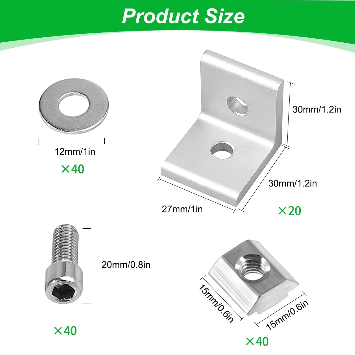 Zestaw 20 ??czników k?towych z profilem aluminiowym, materia? mocuj?cy 30 x 30, rowek 8, ze ?rub?, profil aluminiowy, ??cznik k?towy do mocowania profili aluminiowych (30 × 30)