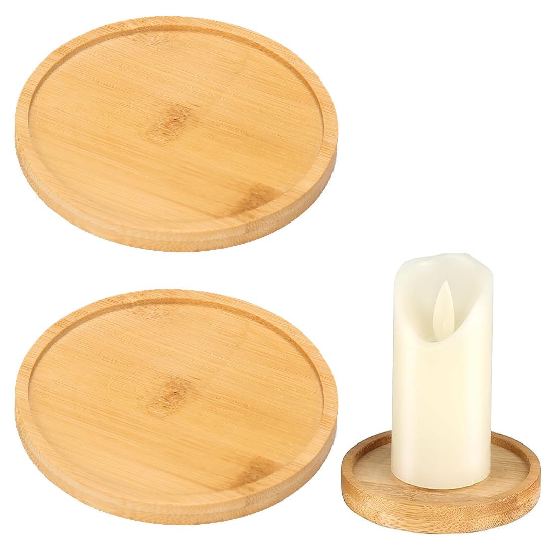 Piatti Portacandele In Legno - Set Di 2, Diametro 8.8 Cm - Foto 6