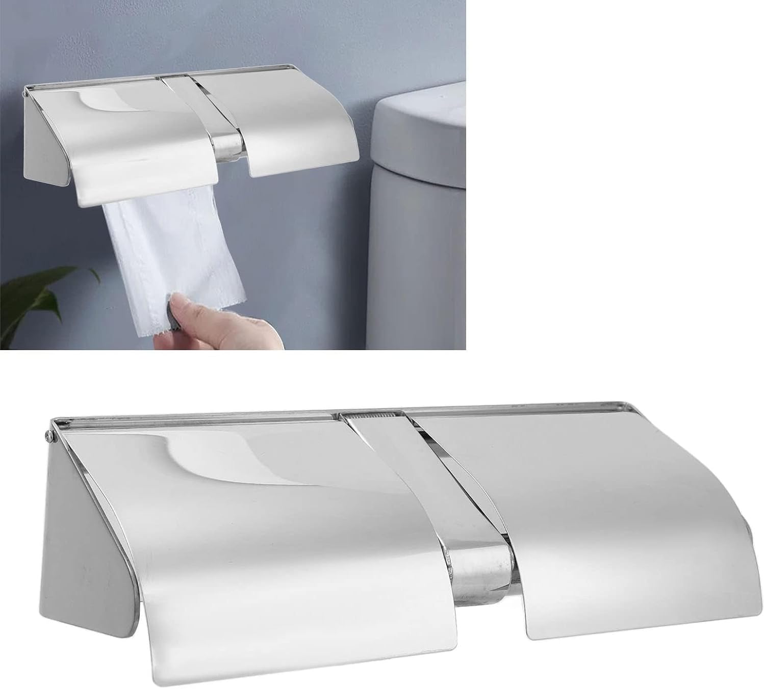 Double Toilet Paper Holder, Stainless Steel Commercial Tissue Roll Dispenser with Lock and Keys Double Toilet Paper Holder with Shelf