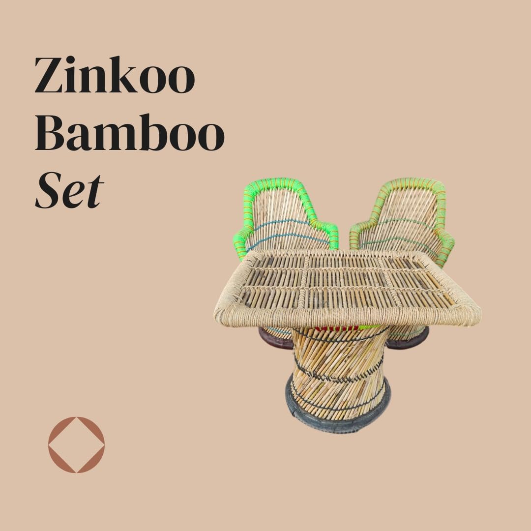 ZINKOO Handwoven Wicker Cane Balcony Tea Set with Round Table and Chairs, Waterproof Outdoor and Indoor Furniture for Home and Garden 3