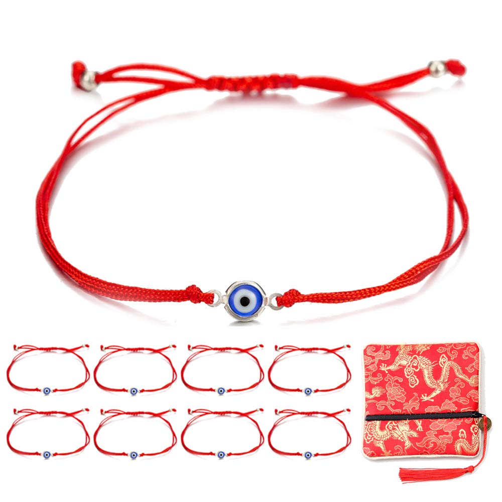 kelistom8 Pieces Evil Eye Red Kabbalah String Bracelets for Women Men Boys Girls Protection Amulet Storage Gift Bag with Long Tassels (I: HS031-blue-8)