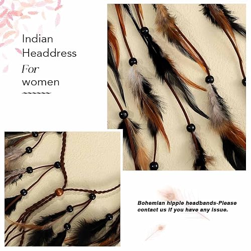Miniatura 4 de CAKURE Diademas de plumas bohemias gitanas, accesorios indios, diadema de plumas negras, diadema ajustable, tocado hecho a mano, accesorios de
