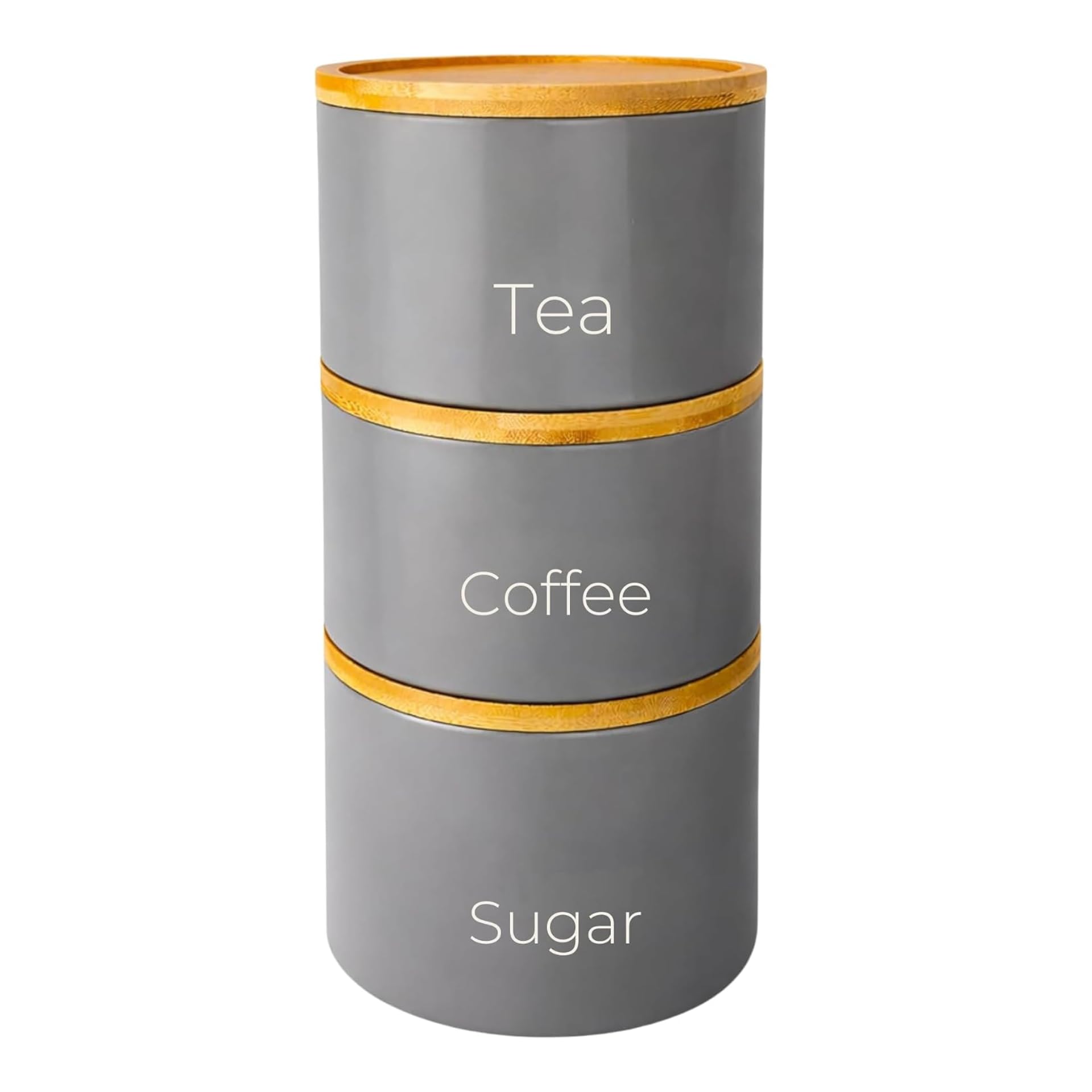 Set of 3 Stackable Tea Coffee Sugar Canister Airtight Food Storage Containers Sugar Jars Tin (Grey)