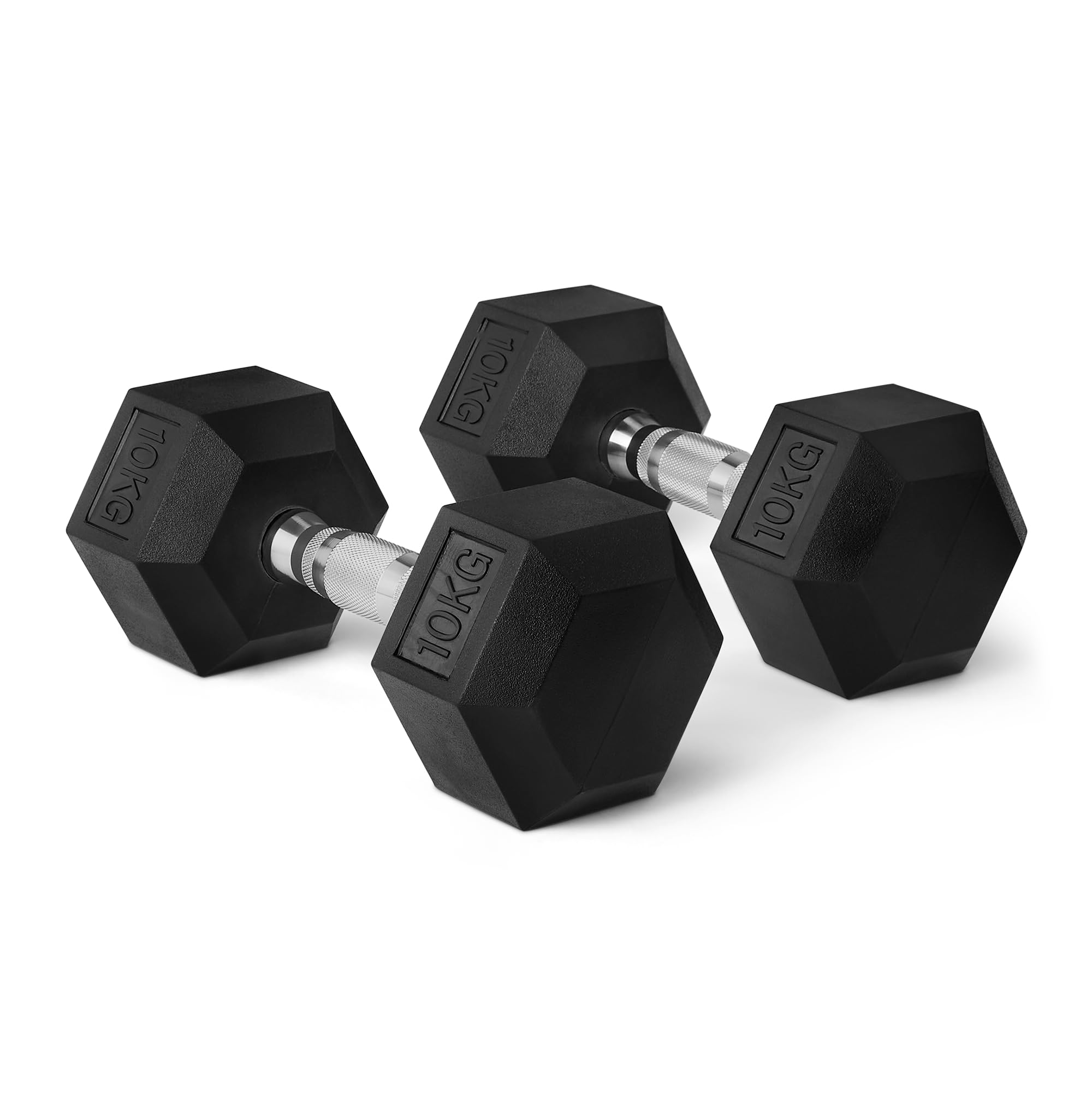 Amazon Basics Set de mancuernas hexagonales con recubrimiento de goma, 10 kg, Negro