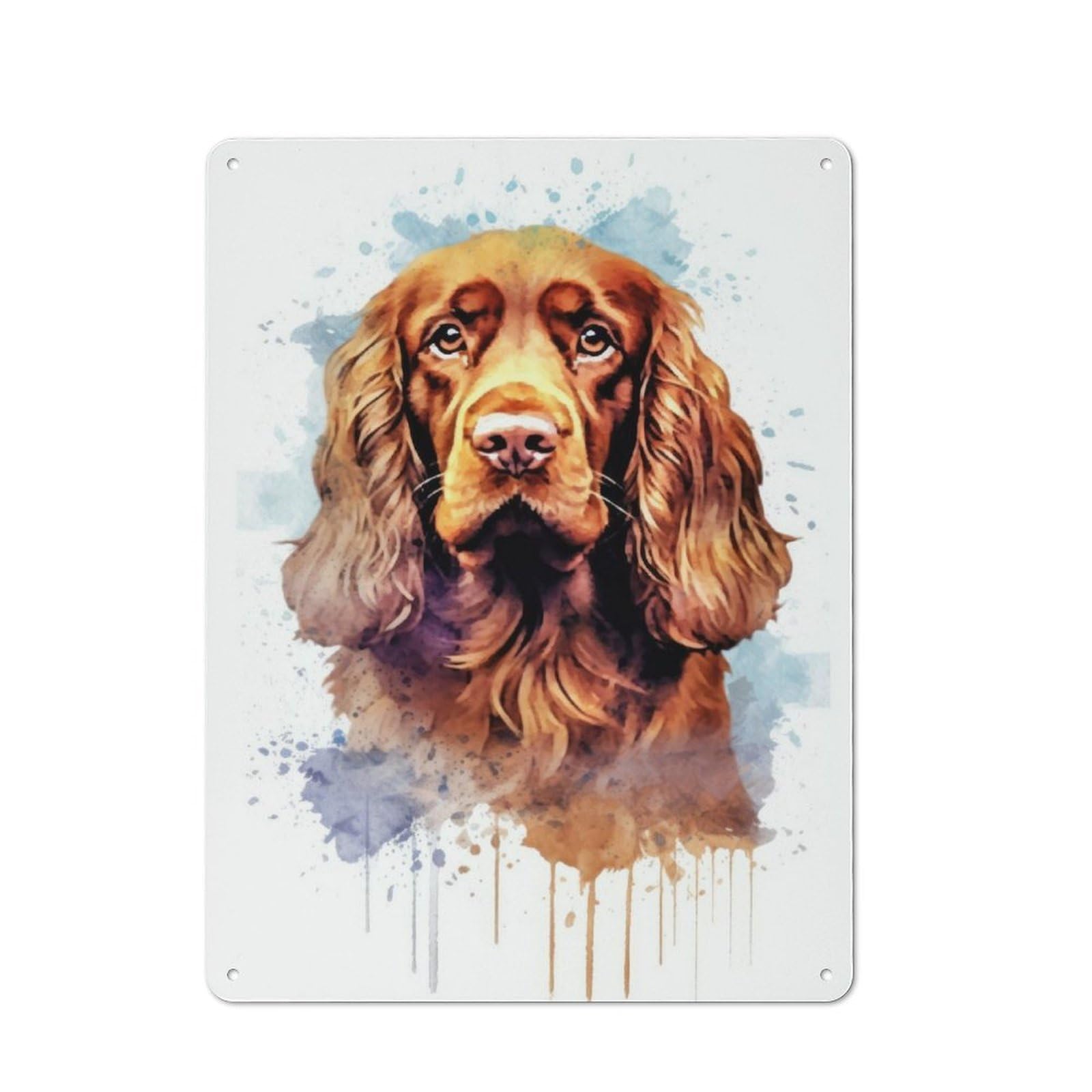 Junmoney Sussex Spaniel Watercolor Metal Wall Plaque 40X30cm, Vintage Nostalgic Wall Art For Bedroom, Office, Home Bar Or Dining Room