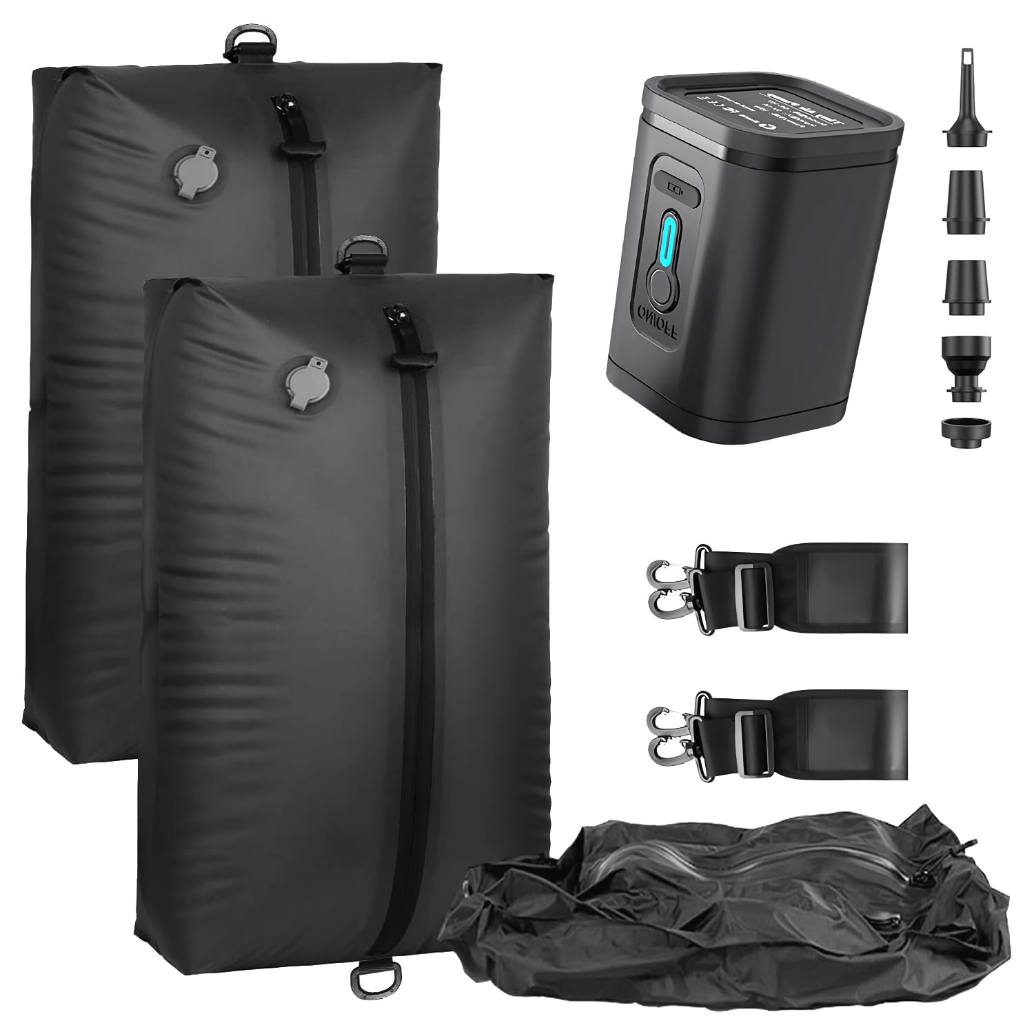 Confezione da 12 sacchetti sottovuoto con pompa ad aria elettrica wireless, riutilizzabili, salvaspazio, per vestiti, doppia cerniera e valvola ermetica per viaggi e casa, Nero , 2 pezzi e