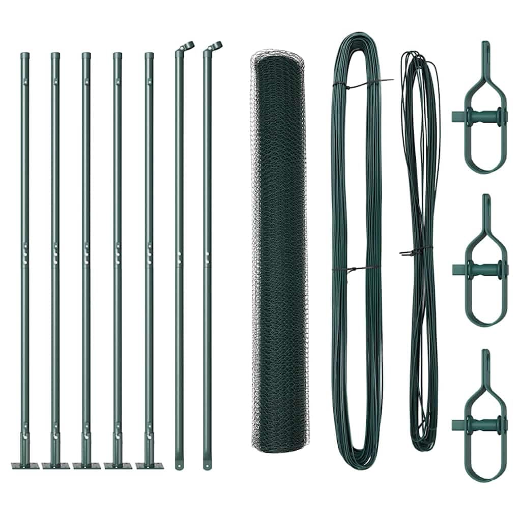 Fence Post Green 10 x 0.8 m Steel and PVC Garden Panel Post Set Weather Resistant Corrosion Proof Outdoor Security Barrier for Terrace Yard Enclosure 25 mm Mesh 1 Fence 5 Concrete Posts