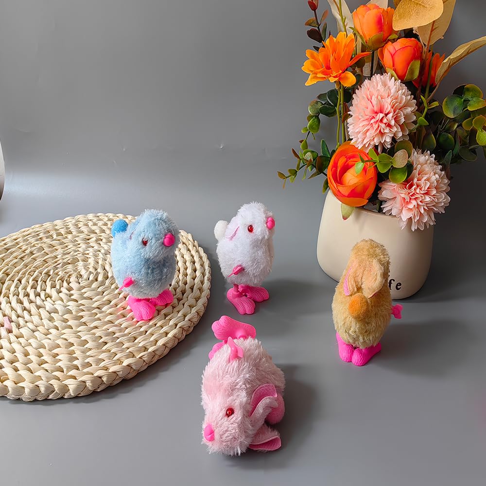 Set De 8 Juguetes De Cuerda De Peluche – 4 Pollitos Y 4 Conejitos De Pascua, Colores Surtidos (Amarillo, Blanco, Azul Y Rosa), Regalo Ideal Para Niños