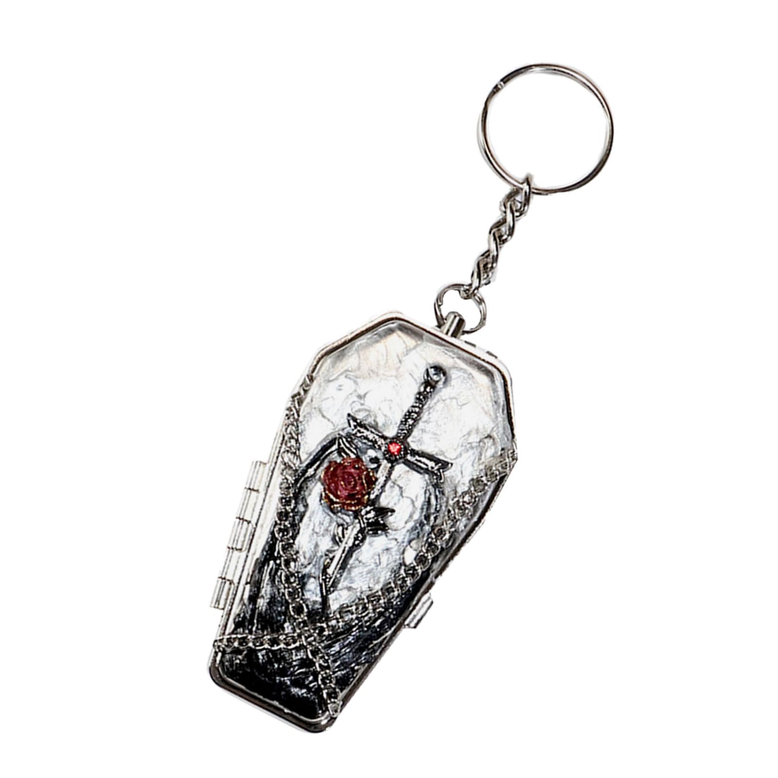 Pitadue Unisex Avoid Chanting Portable Metal Coffin Shaped Ashtray Keychain Feature Storage Box Stainless Steel Compact Design For Outdoor Travel Gothic Keyring Accessory