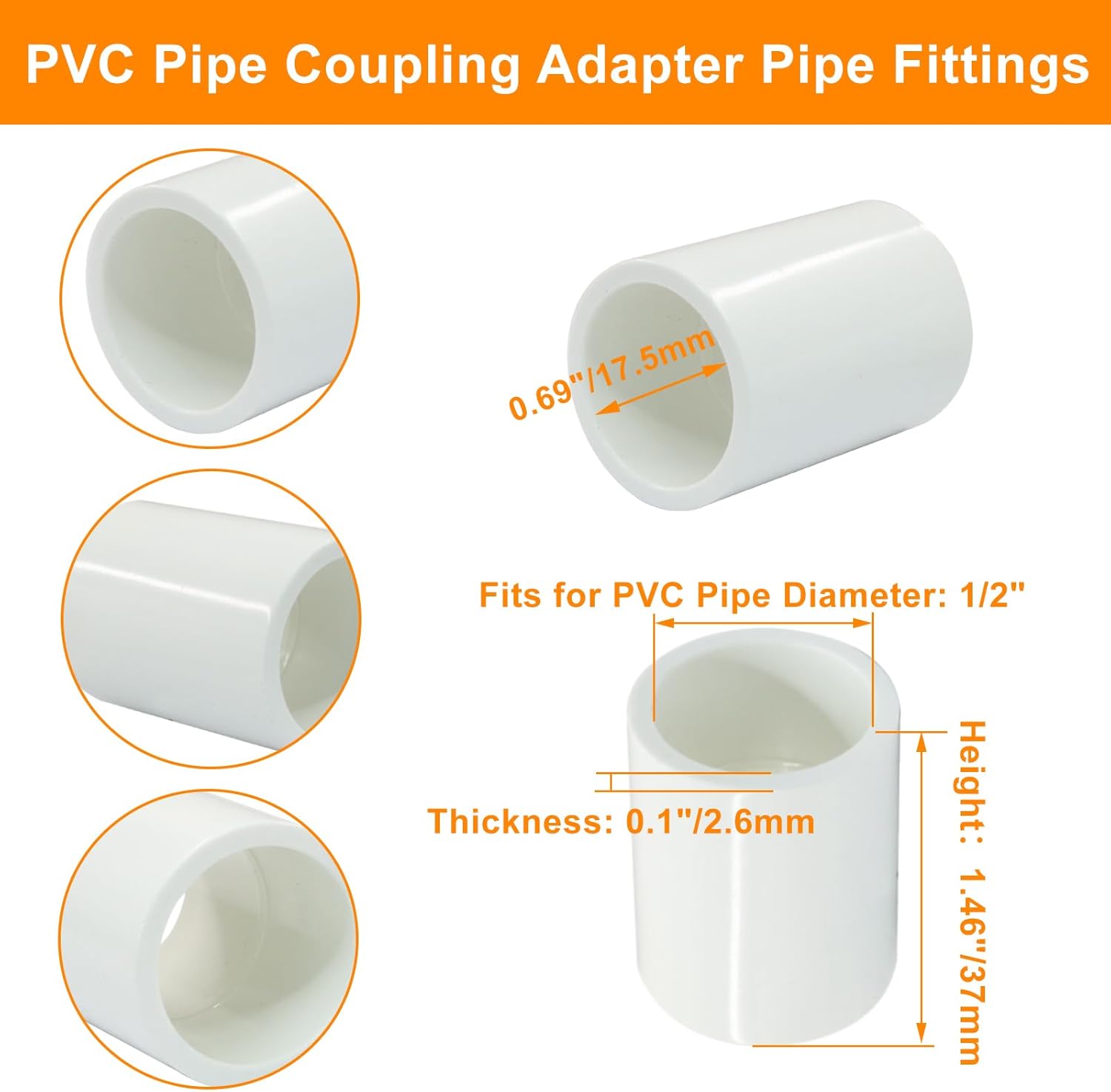 Luomorgo 1/2" PVC Pipe Fitting Coupling Connector, 20 Pack Socket x Socket Pipe Fitting Slip, White Coupling Connector for Plumbing, Extension