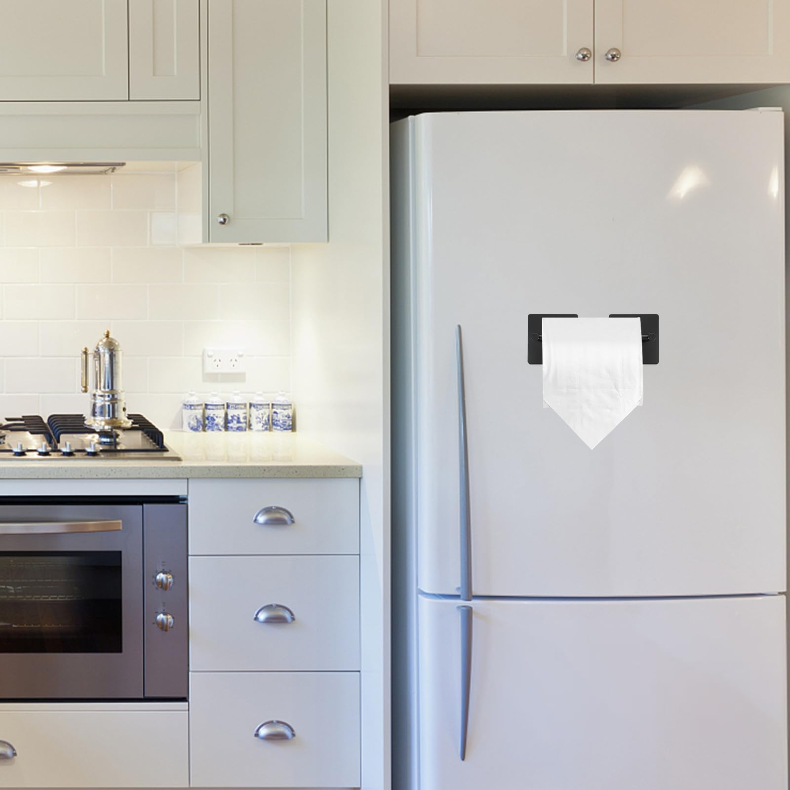 GALPADA Portarotolo in Acciaio Inossidabile Nero Cucina Magnetico Gancio Multifunzione Salvaspazio Design Semplice e Moderno per Cucina e Soggiorno