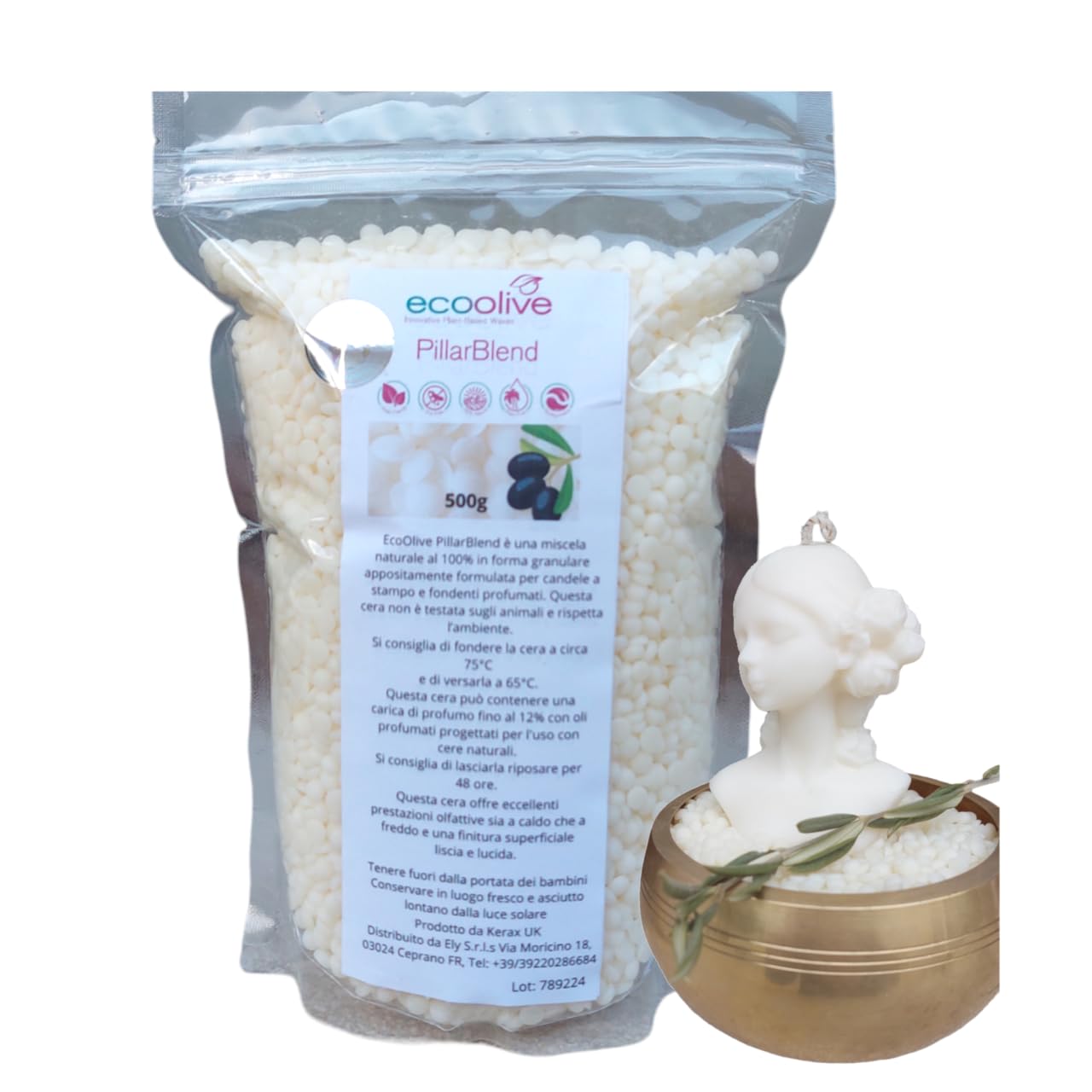 Generico Cera d’Oliva per Candele Eco Olive Pillar Blend – 100% Vegetale – Ideale per Candele in Stampo e Wax Melts – Alta Diffusione Fragranza – Vegan, Senza Paraffina – 1KG