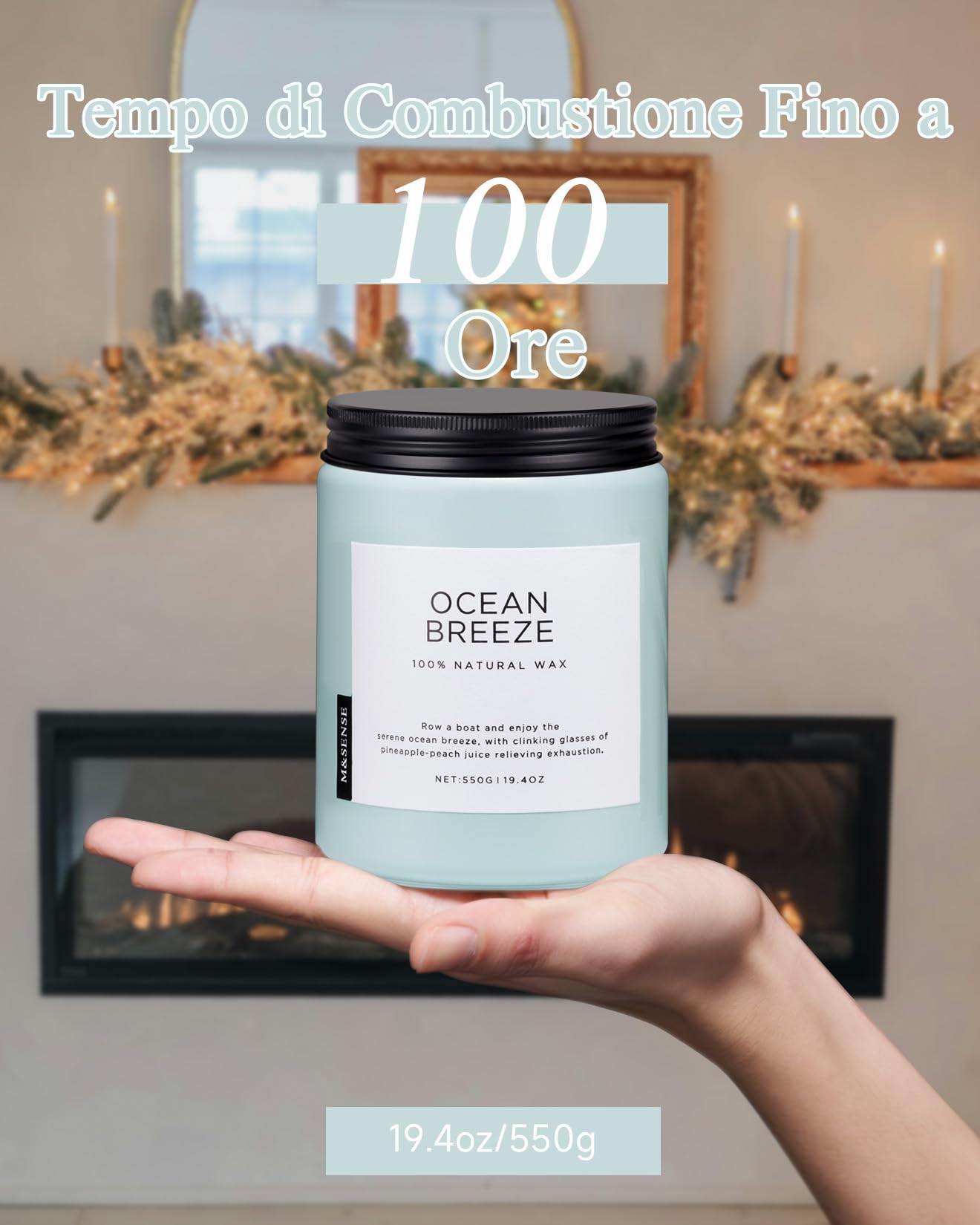 M&SENSE Candela profumata di brezza oceanica, candela grande profumata da 110 ore, candele di soia naturali a 2 stoppini al profumo di ananas e mango per la casa, regali di candele per donne/uomini
