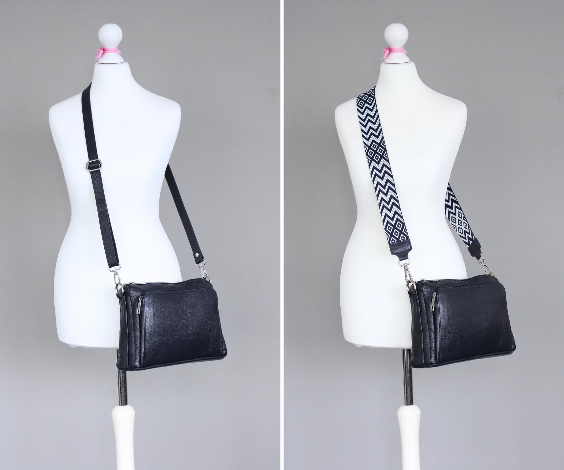 ADEL damska torba na ramię BECKY, ręcznie robiona torba na ramię ze 100% prawdziwej skóry, ze skórzanym paskiem + szeroki wzór, regulowany pasek, Made in Italy
