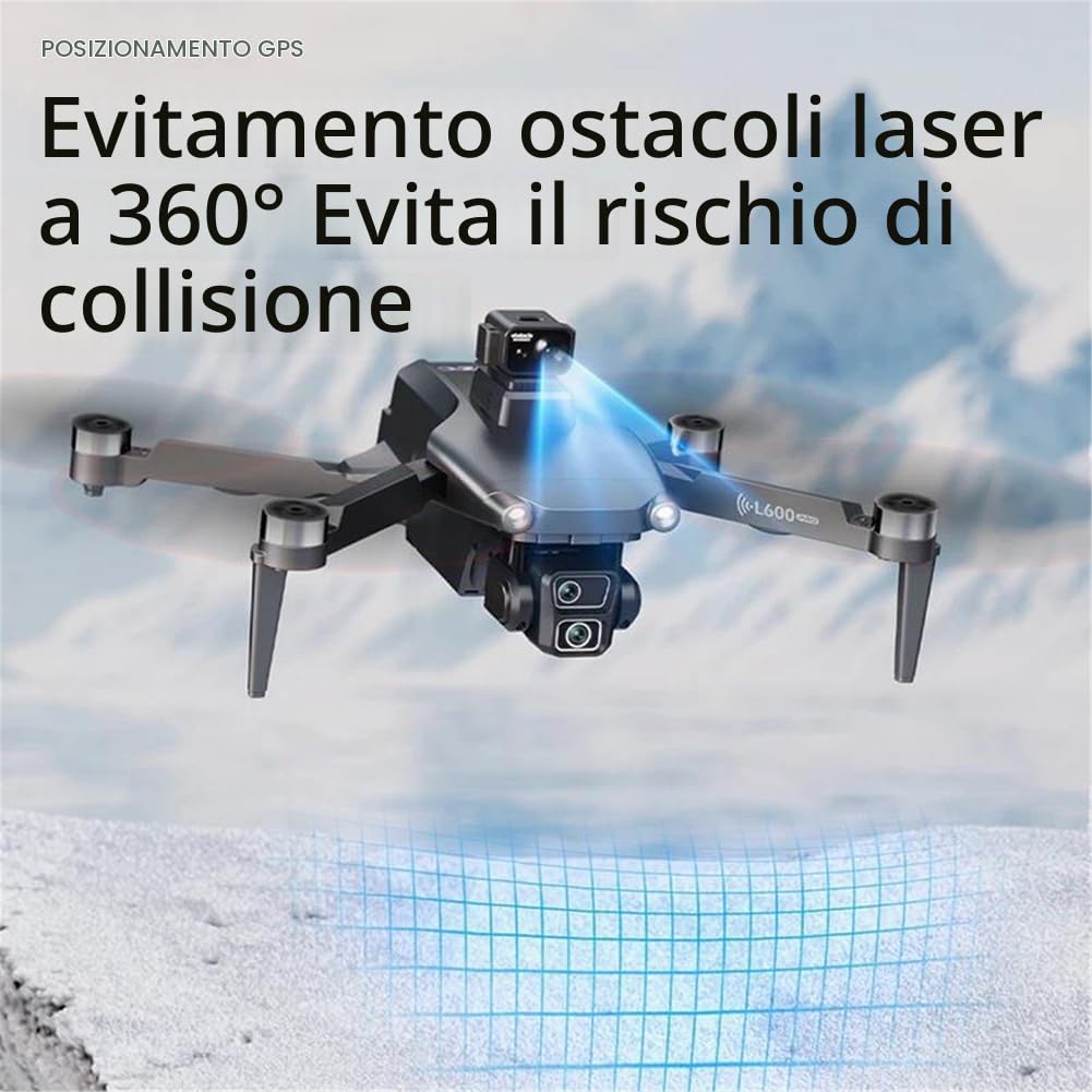 Dual Battery,Nuovo Drone l600-1 GPS Professionale con Telecamera 8k, FPV Aereo Senza spazzole, Evita Gli Ostacoli con Telecomando a Grande Schermo, Pieghevole