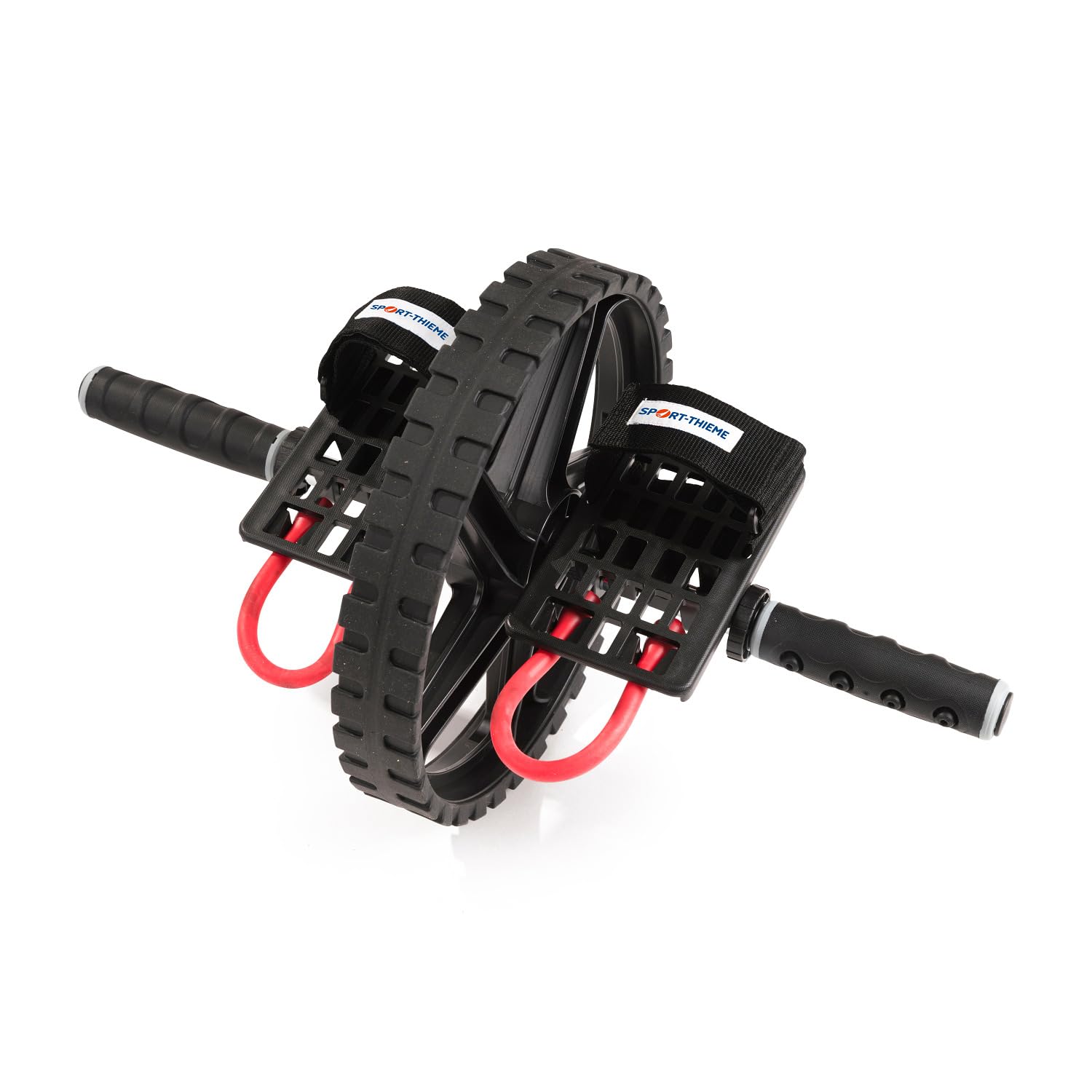 Sport-Thieme Bauchtrainer Roller Power AB Wheel Pro | Bauchmuskeltrainer/AB Roller mit Handgriffen u. Pedalen | Bis 100 kg belastbar | Gummi, Metall, Polypropylen | 30,5 x 50 cm | Schwarz-Rot