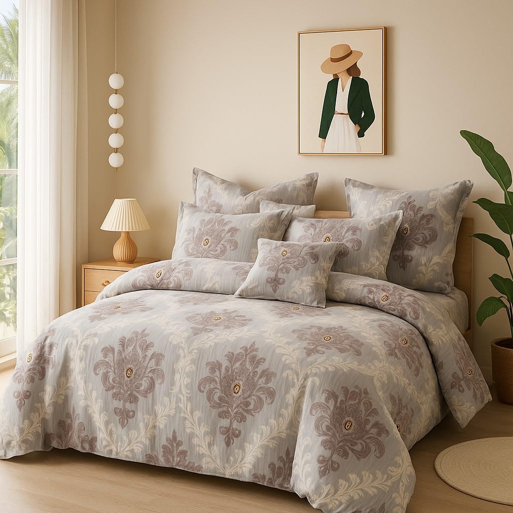 Super Soft Microfiber AC Comforter Double Bed II Blanket/Dohar/Duvet for All Weather/Seasons-Glace Cotton-Brown Damass-image-40