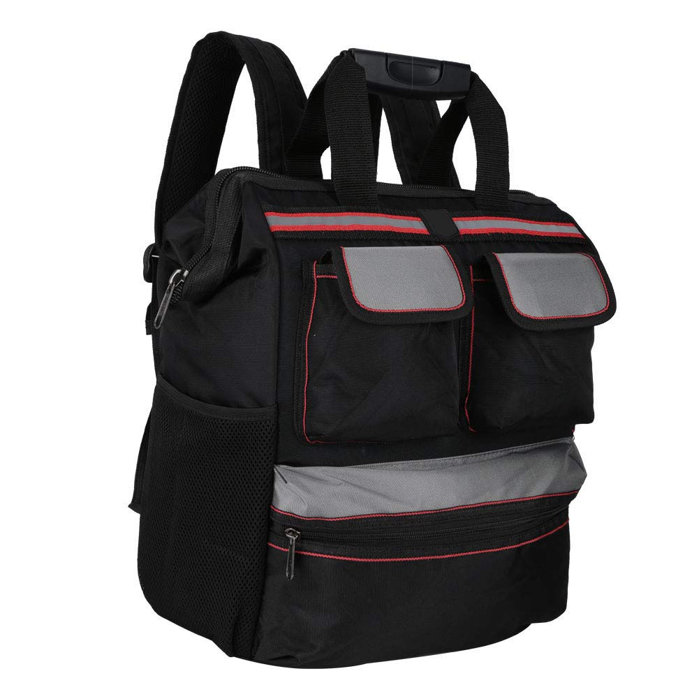 Tbest 1680D Torba na Narzędzia Ox Cloth Duty z Paskiem Odblaskowym Multi Pocket dla Elektryków Pracowników Budowlanych (BLACK)