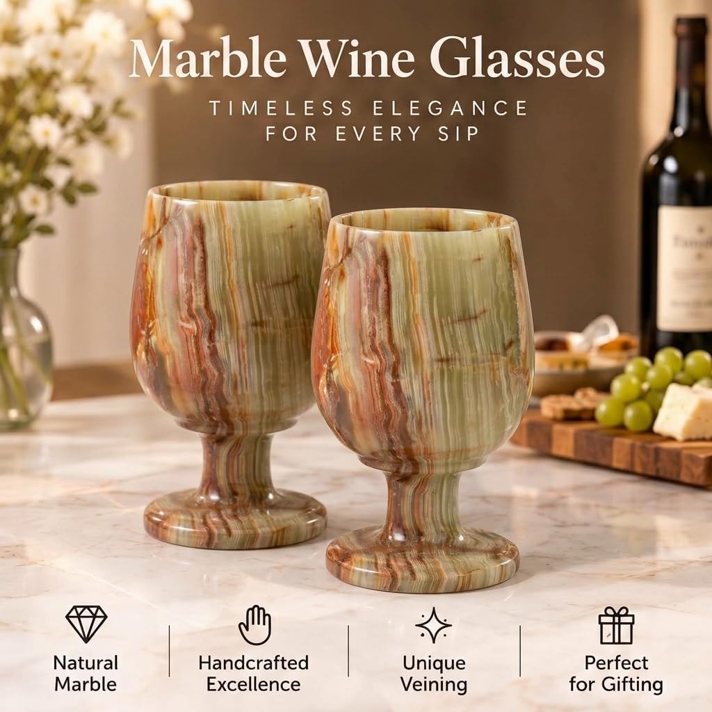 Amazon.com | Radicaln Marble Wine Glasses Set of 2 Stem Wine Glass