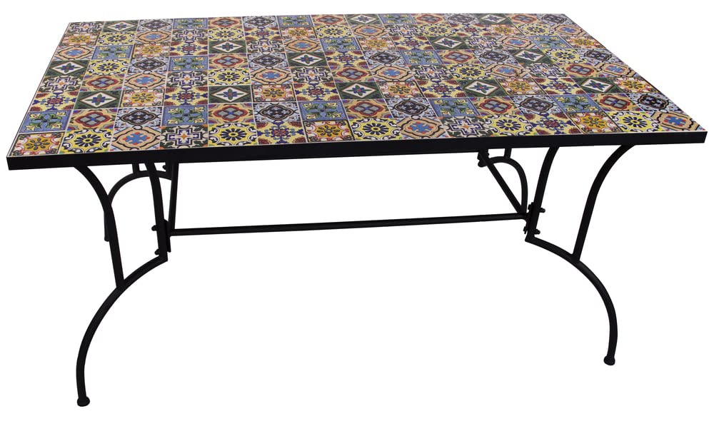 VERDELOOK Tavolo Mosaico Metal Flower Design, 80x150 cm
