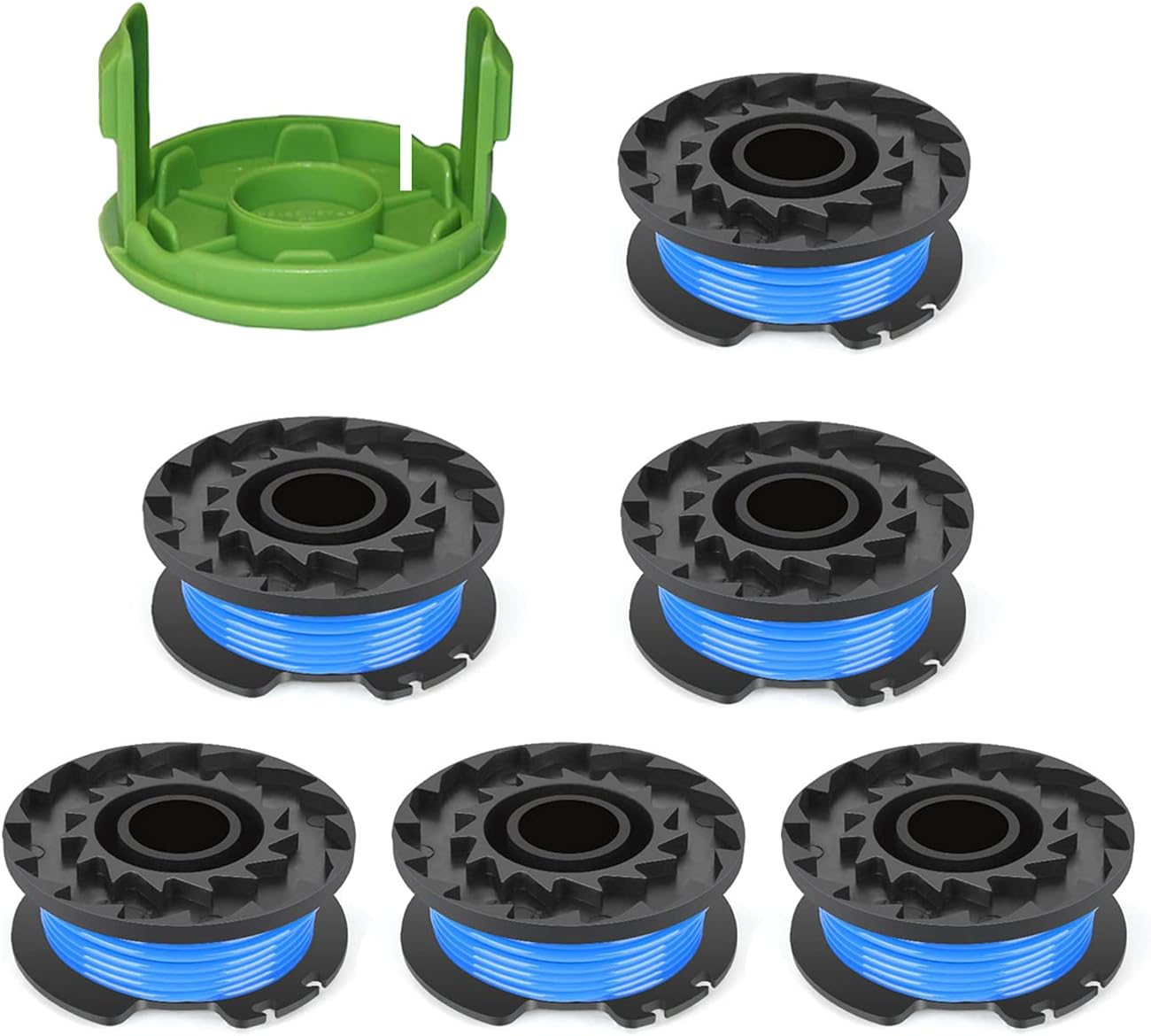 THTEN 29252 29092 Weed Eater Spools Replacement for Greenworks 21302 21332 21342 20V 24V 40V 16ft 0.065”Single Line String Trimmer with 3411546A-6 Cap Covers Parts Auto-Feed String Edger 6+1