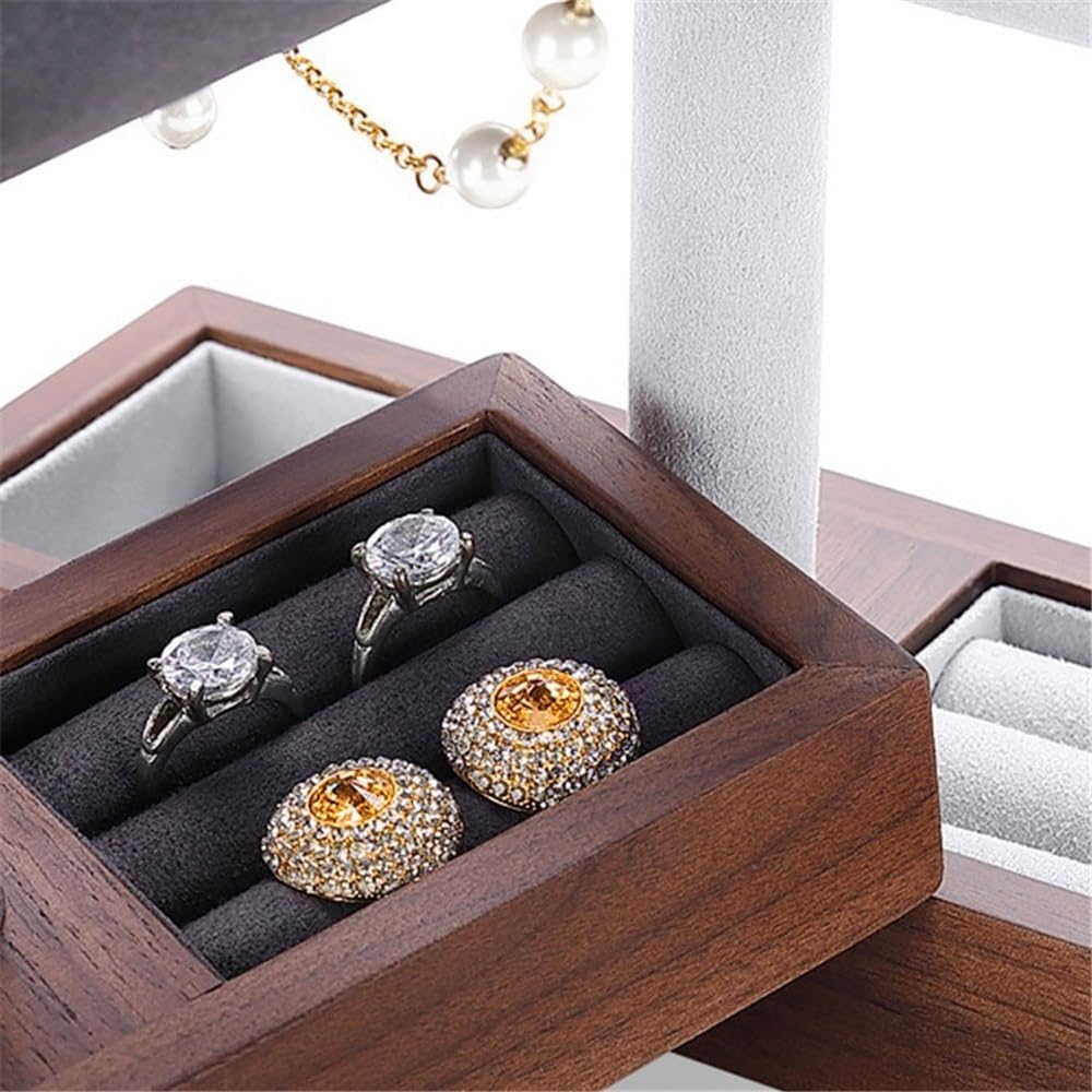 Expositor de joyas, soporte para guardar relojes, expositores de nogal, para pulpositor de joyas, soporte para guardar relojes, expositores de nogal, para pulseras, anillos y collares (gris)