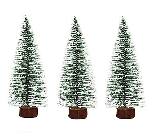 3 Pack Mini Christmas Trees with Snow & Wood Base