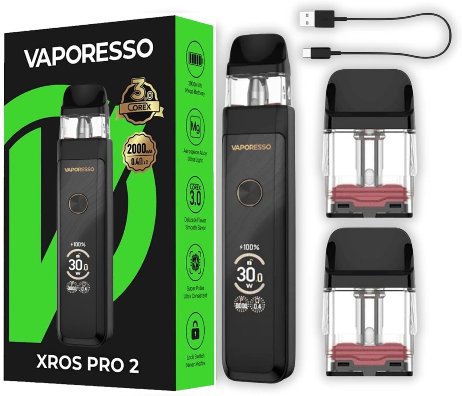 Vaporesso XROS Pro 2 pod kit Top Filling 3ml XROS Pod 0.4ohm Mesh Pod  Cartridge 30W Vape 2000mAh Battery Button Activation/Auto Draw Cigarette  Vaporizer (Nero scintillante) : Amazon.it: Elettronica