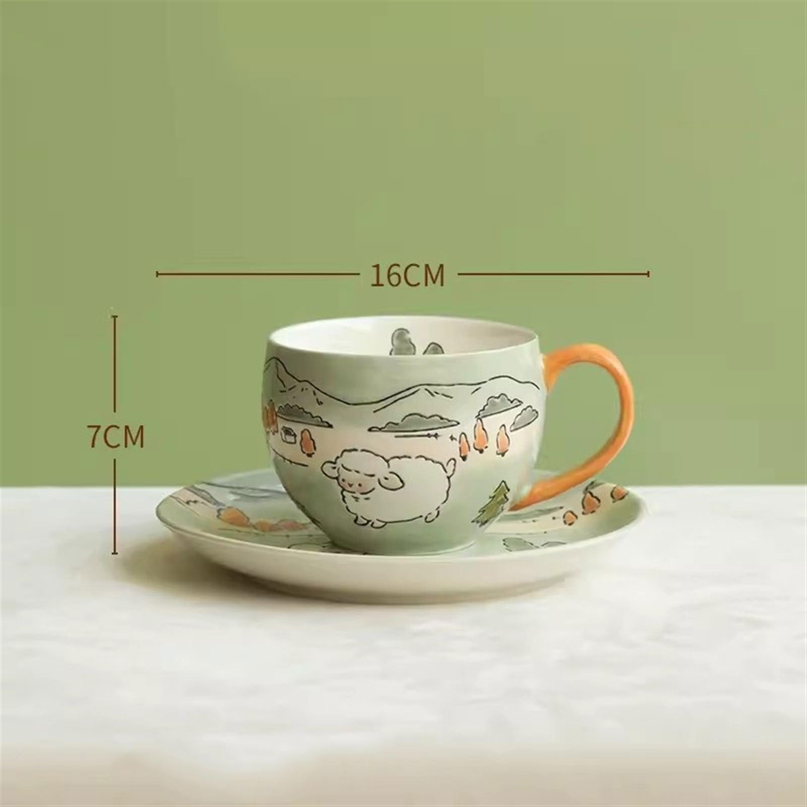 Tasse à cappuccino large Tasse à café en céramique sous glaçure peinte à la main, cadeau d'anniversaire, ensemble de tasses et soucoupes à thé de l'après-midi suspendues à l'oreille Tasse à café
