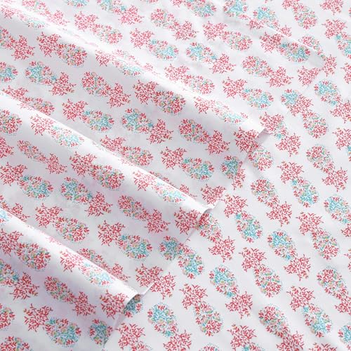 Image of Tommy Bahama - King Sheets, Cotton Percale Coastal Bedding Set with Matching Pillowcases, Crisp & Cool, Coastal Room Essentials (Pineapple Splash Pink, King)