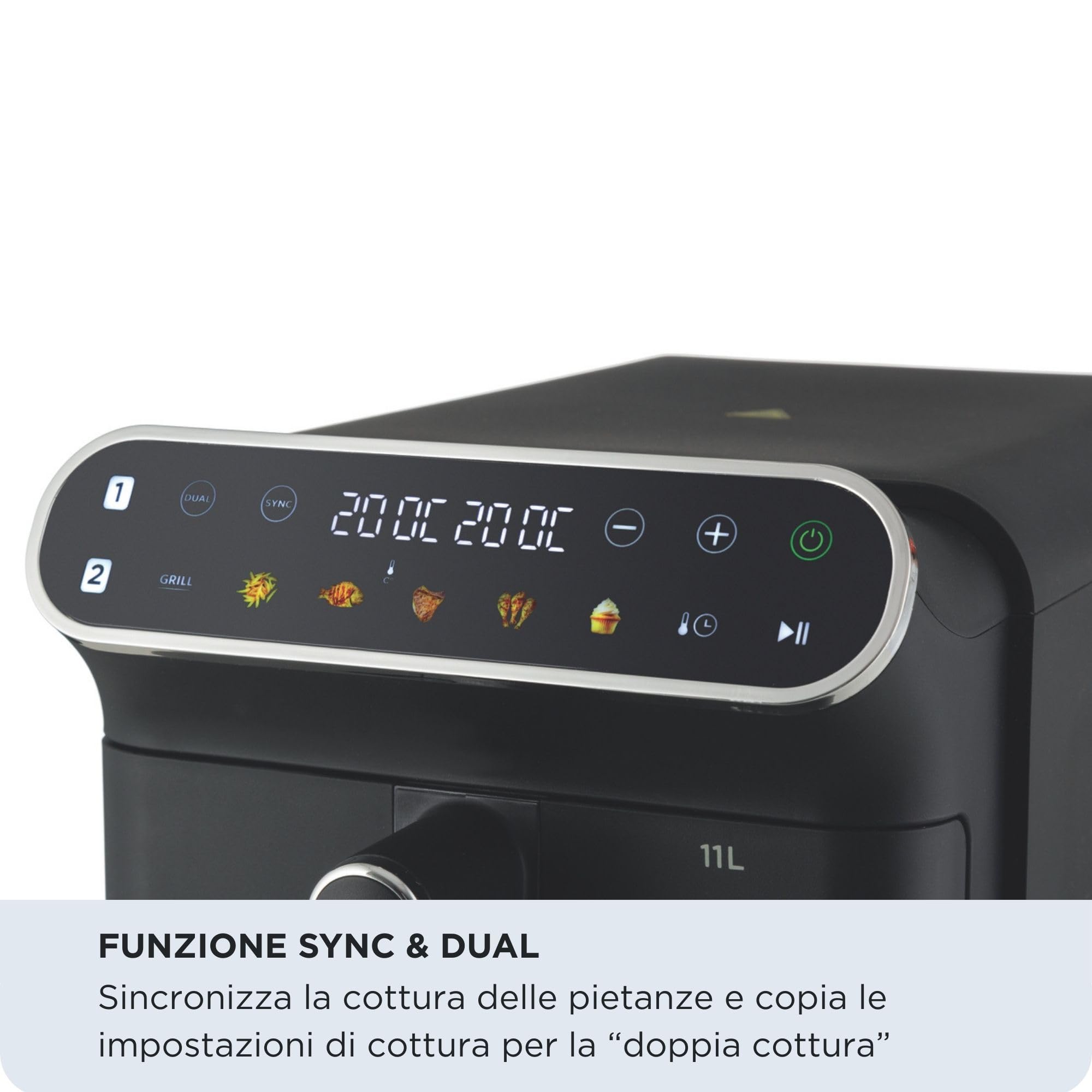 Ariete 4640/10 Air Fryer Vertical DUO, Friggitrice ad aria doppia verticale, 2460W, 11L, Due cestelli, Sync e Dual, 6 programmi, Funzione Grill, Fino a 200°C