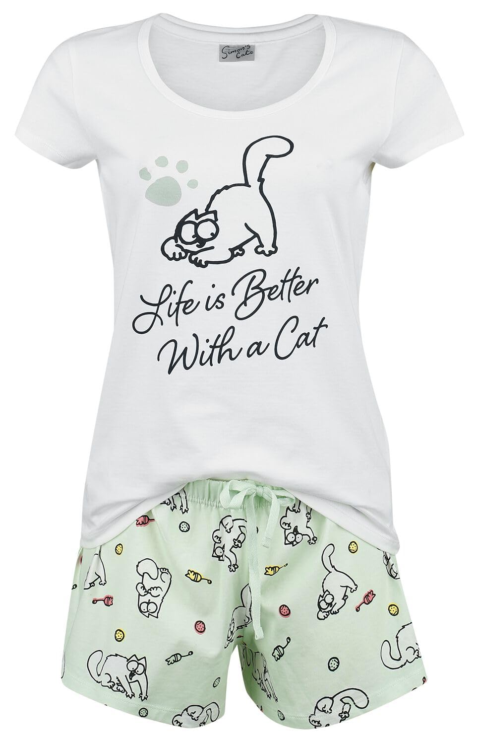 Simon' s Cat Life Is Better with A Cat Donna Pigiama Multicolore 100% Cotone