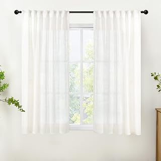 YoungsTex Linen Semi Sheer Curtains 45 Inch Length Rod Pocket