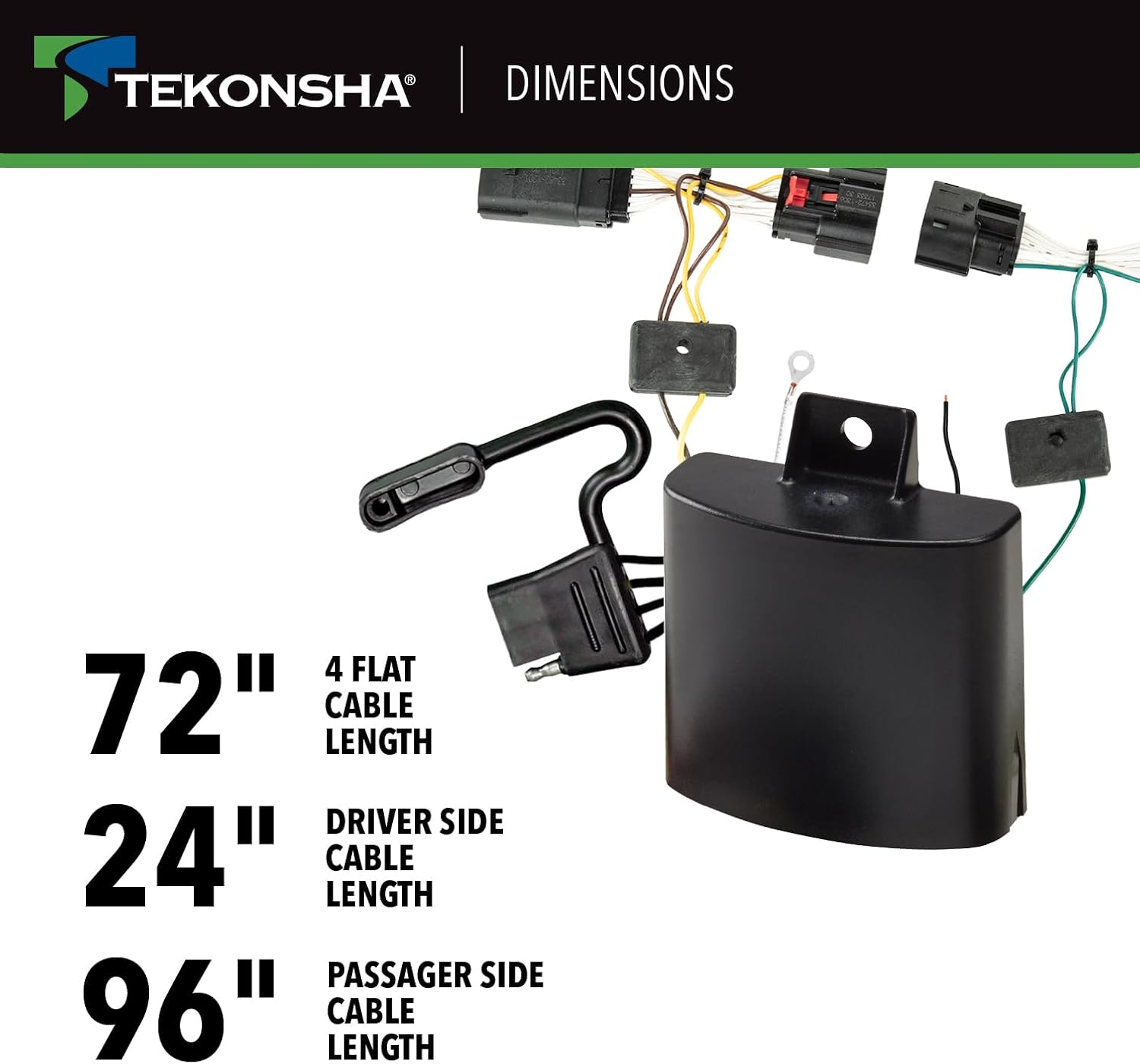 Tekonsha 118786 T-One® T-Connector Custom Harness, 4-Way Flat, w/Circuit Protected ModuLite® HD Module, Compatible with 2020-2024 Jeep Gladiator, 2018-2024 Jeep Wrangler.