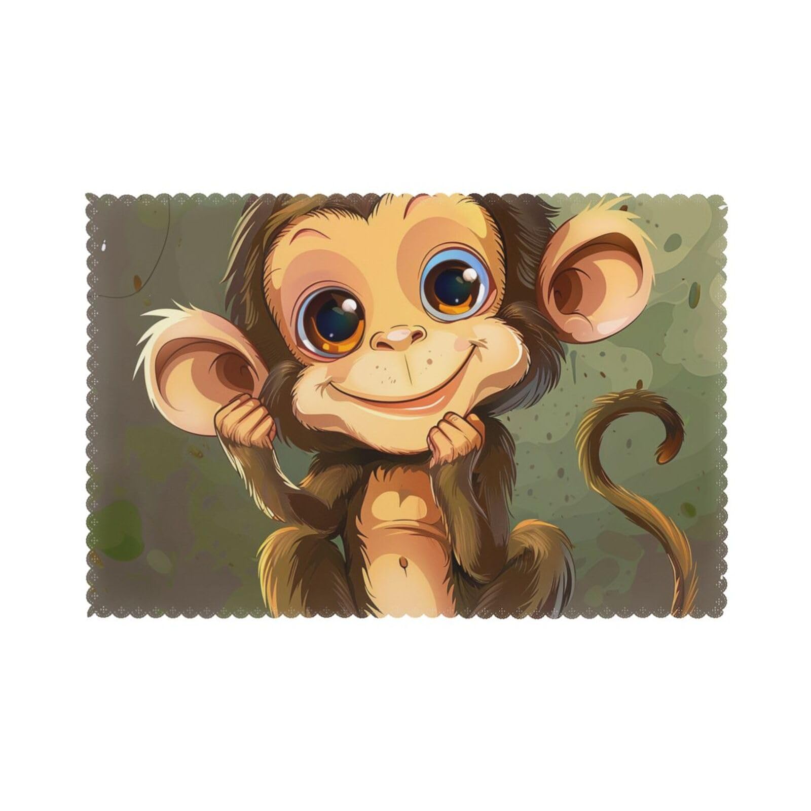 Cute Monkey Printed Placemat Heat Resistant Place Mats Set of 6 PCS Washable Kitchen Table Mats, 12x18 Inch
