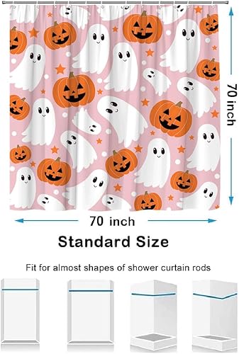 Miniatura 6 de Cortina de ducha con diseño de fantasma, diseño de calabaza espeluznante rosa, diseño de calabaza, divertida tela de dibujos animados para