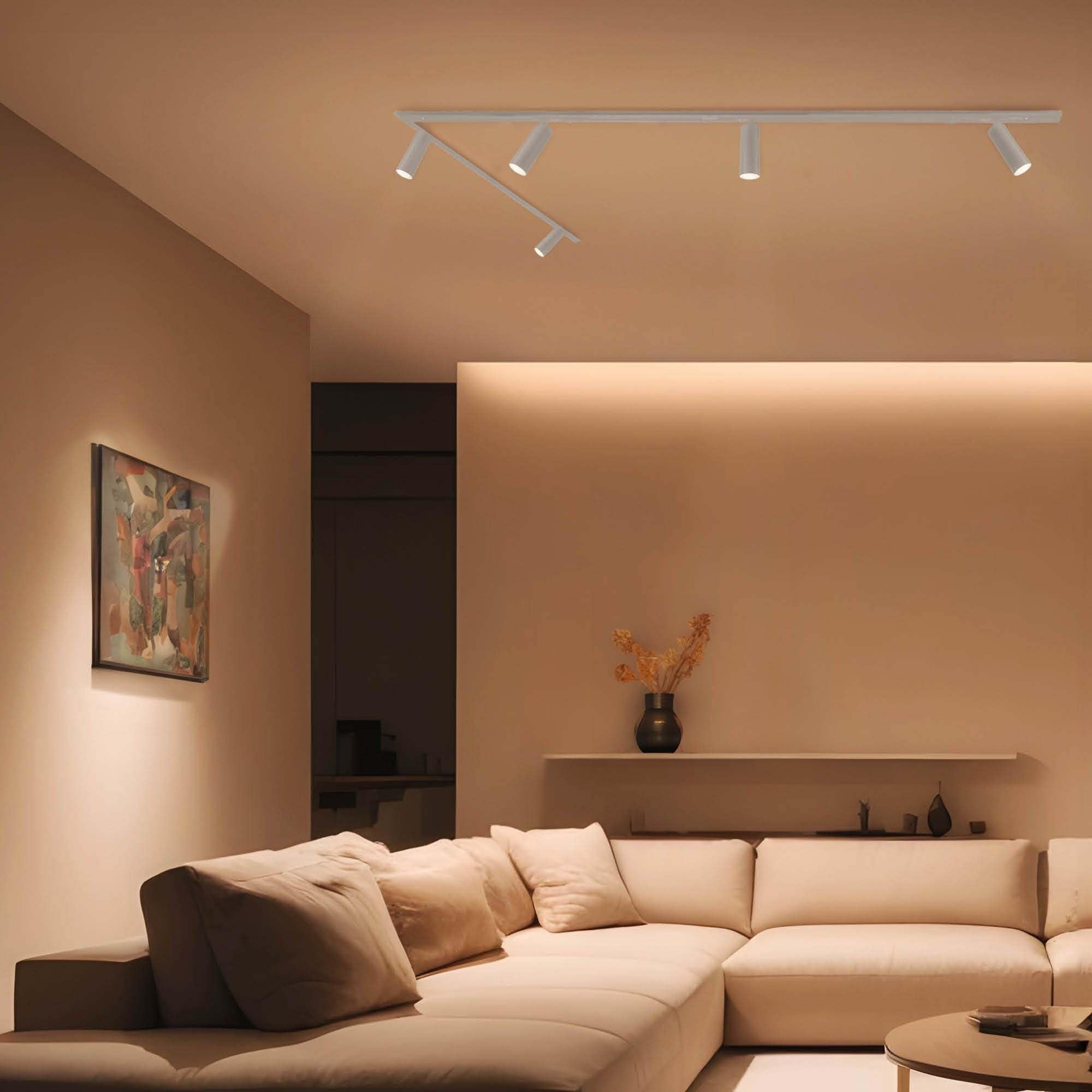 Ledvion - Système d’éclairage LED monophasé, 3m, Rail Monophasé, 3W, Blanc, 2700K, 5 spots GU10 orientables, luminaire plafonnier, spot plafond, rail led, plafonnier moderne design