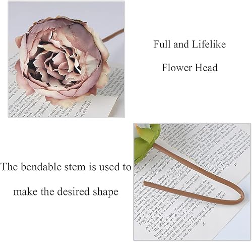 Miniatura 5 de Blooming Paradise Flores artificiales falsas, peonía de seda, 12 arreglos de cabezas de flores, ramos de boda, decoración floral de plástico,