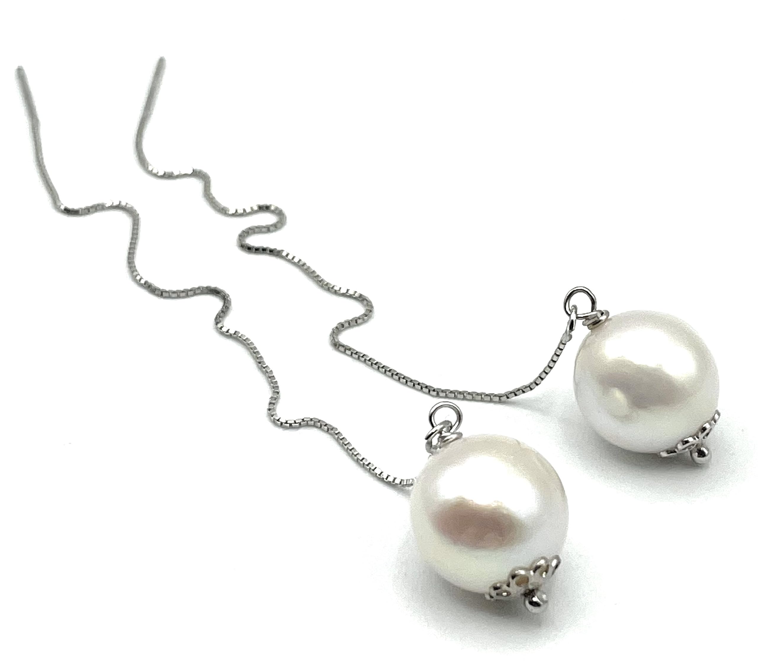 Orecchini con Perle Bianche d'Acqua Dolce, Pendenti Lunghi in Argento 925, Gioielli Minimalista, Pietra di Nascita di Giugno, Bijoux